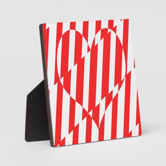 抽象芸術レッドnホワイトストライプハート フォトプラーク (正面)