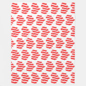 抽象芸術レッドnホワイトストライプハート フリースブランケット (正面)