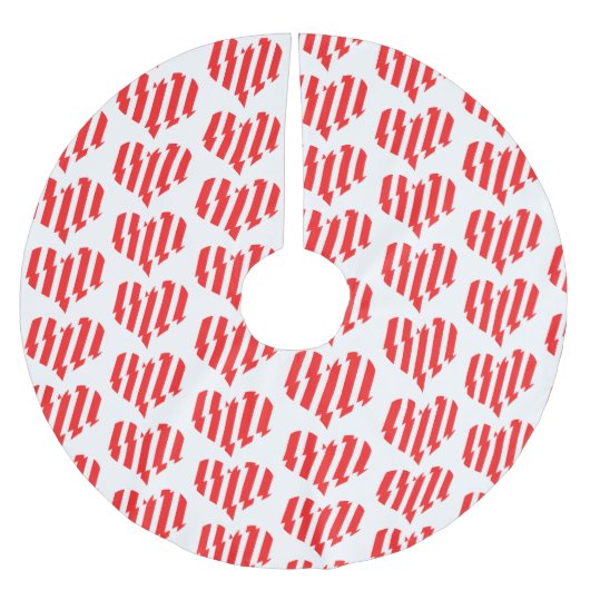 抽象芸術レッドnホワイトストライプハート ブラッシュドポリエステルツリースカート (正面)