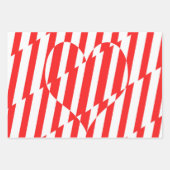 抽象芸術レッドnホワイトストライプハート ラッピングペーパーシート (正面3)