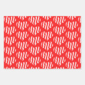 抽象芸術レッドnホワイトストライプハート ラッピングペーパーシート (正面2)