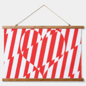 抽象芸術レッドnホワイトストライプハート 吊り下げ型タペストリー (正面)