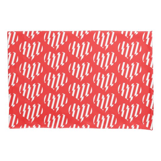 抽象芸術レッドnホワイトストライプハート 枕カバー (正面左)