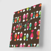 抽象芸術レトロな魚の水中パターン2 スクエア壁時計 (傾斜)