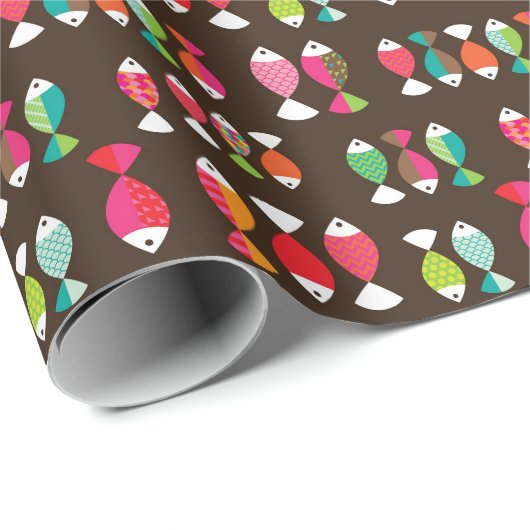 抽象芸術レトロな魚の水中パターン2 ラッピングペーパー (ロールコーナー)