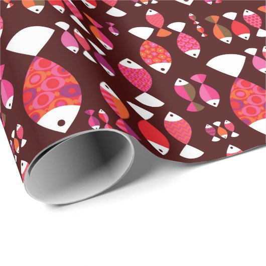 抽象芸術レトロな魚の水中パターン ラッピングペーパー (ロールコーナー)