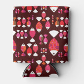 抽象芸術レトロな魚の水中パターン 缶クーラー (正面)