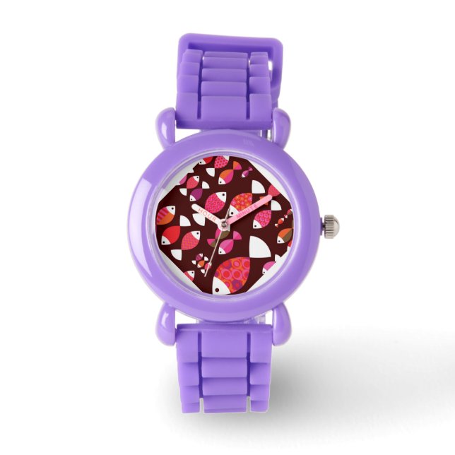 抽象芸術レトロな魚の水中パターン 腕時計 (正面)