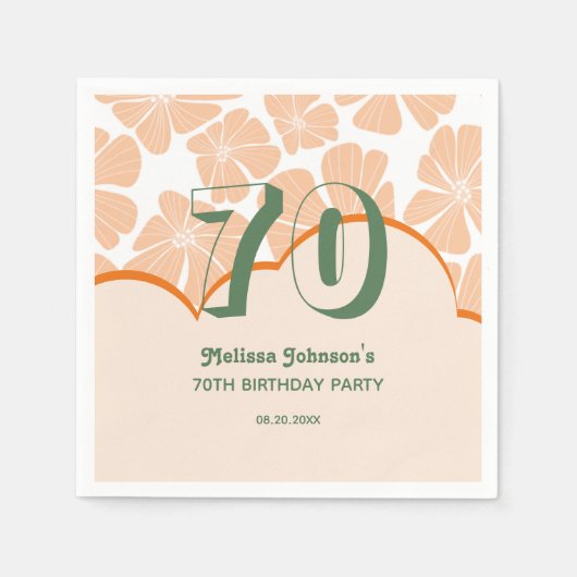 抽象芸術レトロオレンジカモミールフラワー誕生日 スタンダードカクテルナプキン (正面)