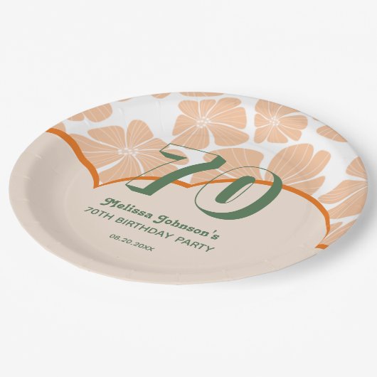 抽象芸術レトロオレンジカモミールフラワー誕生日 ペーパープレート (アングル)
