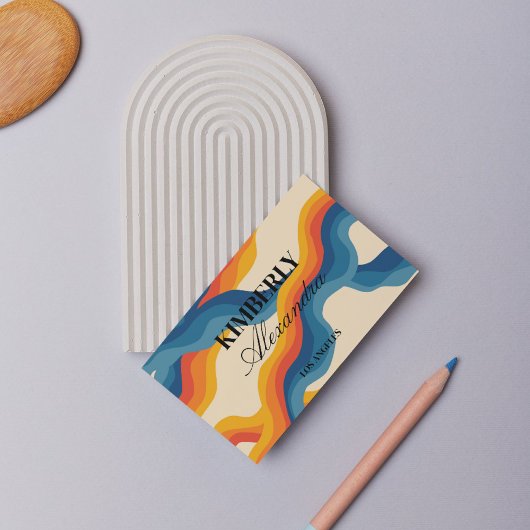 抽象芸術レトロオレンジブルーウェーストライプブはっきりしたモダンー 名刺