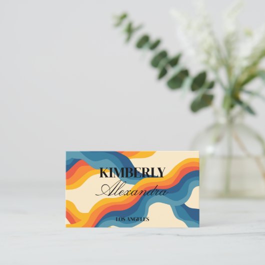 抽象芸術レトロオレンジブルーウェーストライプブはっきりしたモダンー 名刺 (スタンド正面)