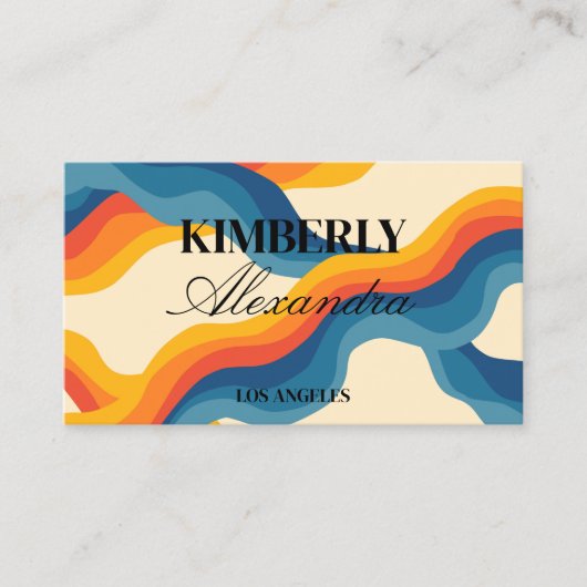 抽象芸術レトロオレンジブルーウェーストライプブはっきりしたモダンー 名刺 (正面)