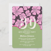 抽象芸術レトロカモミールフローラグリーン誕生日 招待状 (正面)