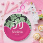 抽象芸術レトロカモミールフローラピンク誕生日 ペーパープレート (パーティー)