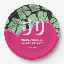 抽象芸術レトロカモミールフローラピンク誕生日 ペーパープレート