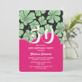 抽象芸術レトロカモミールフローラピンク誕生日 招待状 (スタンド正面)