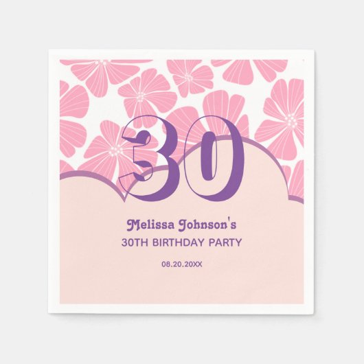 抽象芸術レトロカーネーションピンクカモミール誕生日 スタンダードカクテルナプキン (正面)
