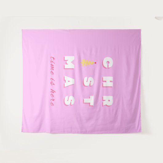 抽象芸術レトロクリスマスピンクホリデーデコール名門私立校風の タペストリー (正面(横))