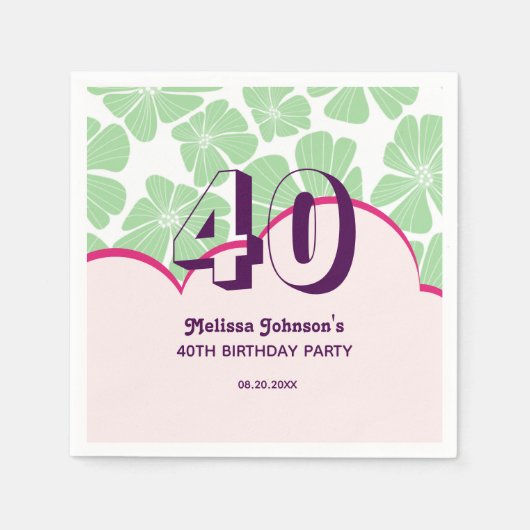 抽象芸術レトログリーンカモミールフラワー誕生日 スタンダードカクテルナプキン (正面)