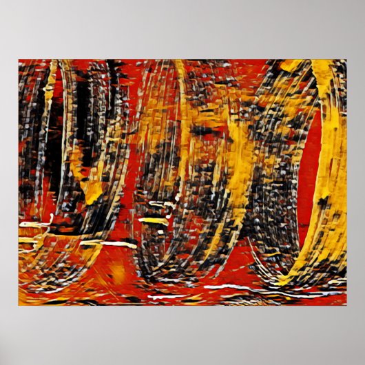 抽象芸術レトロサークルホイールレッドブラック ポスター (正面)