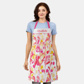 抽象芸術レトロパターンパーソナライズされたピンク エプロン (着用した状態)