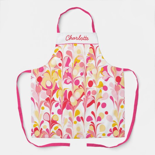 抽象芸術レトロパターンパーソナライズされたピンク エプロン (正面)