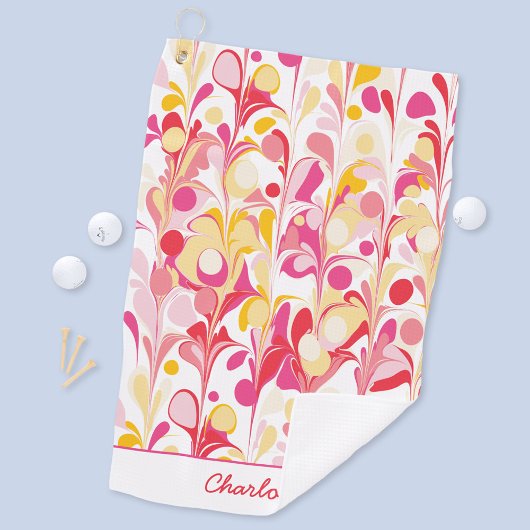 抽象芸術レトロパターンパーソナライズされたピンク ゴルフタオル