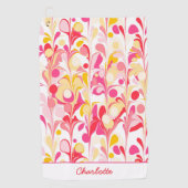 抽象芸術レトロパターンパーソナライズされたピンク ゴルフタオル (正面)