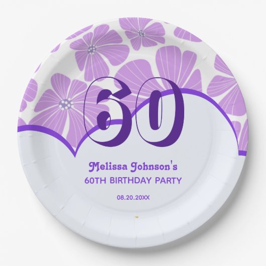 抽象芸術レトロパープルカモミールフラワー誕生日 ペーパープレート (正面)