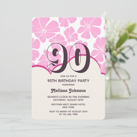 抽象芸術レトロピンクカモミールフラワー誕生日 招待状 (スタンド正面)