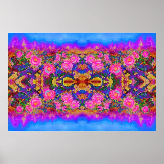 抽象芸術レトロピンクフローラピンクひまわり畑 ポスター (正面)