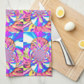 抽象芸術レトロピンクフローラマンダラピンク キッチンタオル (四つ折り)