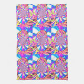 抽象芸術レトロピンクフローラマンダラピンク キッチンタオル (縦)