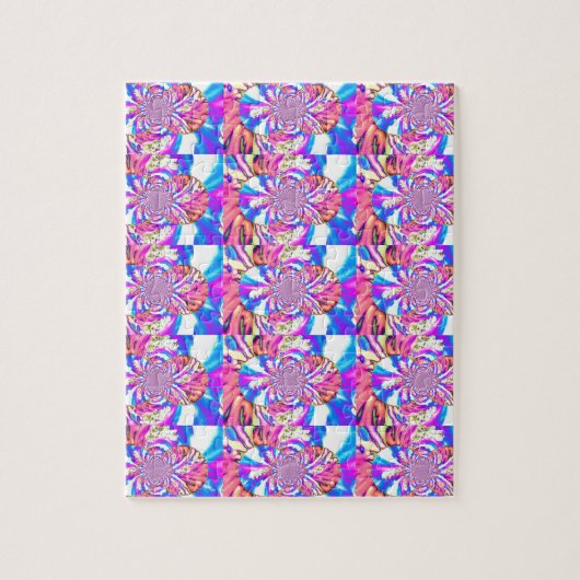 抽象芸術レトロピンクフローラマンダラピンク ジグソーパズル (縦)