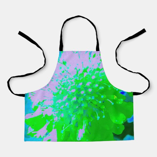 抽象芸術レトロフラワーインラベンダーライムグリーン エプロン (正面)