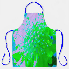抽象芸術レトロフラワーインラベンダーライムグリーン エプロン