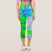 抽象芸術レトロフラワーインラベンダーライムグリーン カプリレギンス (裏面)