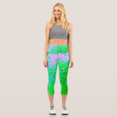 抽象芸術レトロフラワーインラベンダーライムグリーン カプリレギンス (正面)