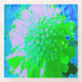 抽象芸術レトロフラワーインラベンダーライムグリーン ガラスコースター (正面)