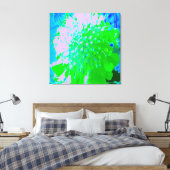 抽象芸術レトロフラワーインラベンダーライムグリーン キャンバスプリント (インサイチュ (寝室))