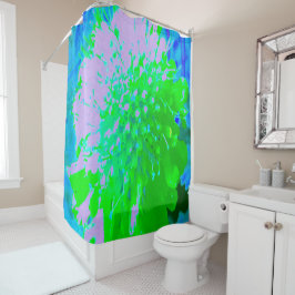 抽象芸術レトロフラワーインラベンダーライムグリーン シャワーカーテン