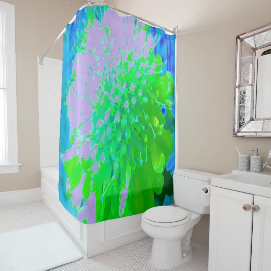抽象芸術レトロフラワーインラベンダーライムグリーン シャワーカーテン (インサイチュ)