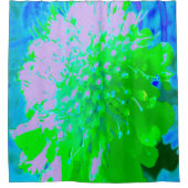 抽象芸術レトロフラワーインラベンダーライムグリーン シャワーカーテン (正面)