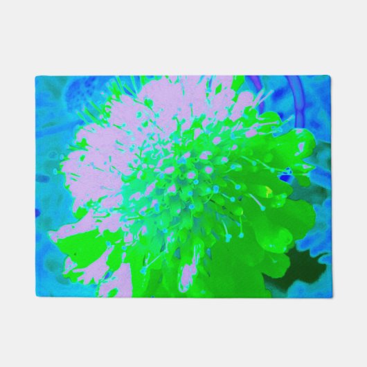 抽象芸術レトロフラワーインラベンダーライムグリーン ドアマット (正面)
