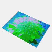 抽象芸術レトロフラワーインラベンダーライムグリーン ドアマット (アングル)