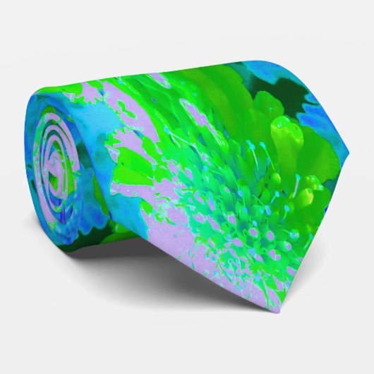 抽象芸術レトロフラワーインラベンダーライムグリーン ネクタイ (ロール)