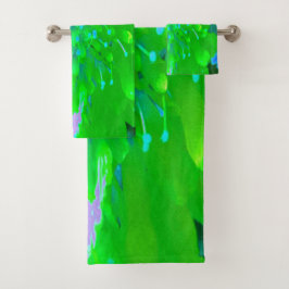 抽象芸術レトロフラワーインラベンダーライムグリーン バスタオルセット