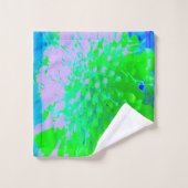 抽象芸術レトロフラワーインラベンダーライムグリーン バスタオルセット (ウォッシュタオル)