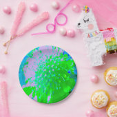 抽象芸術レトロフラワーインラベンダーライムグリーン ペーパープレート (パーティー)